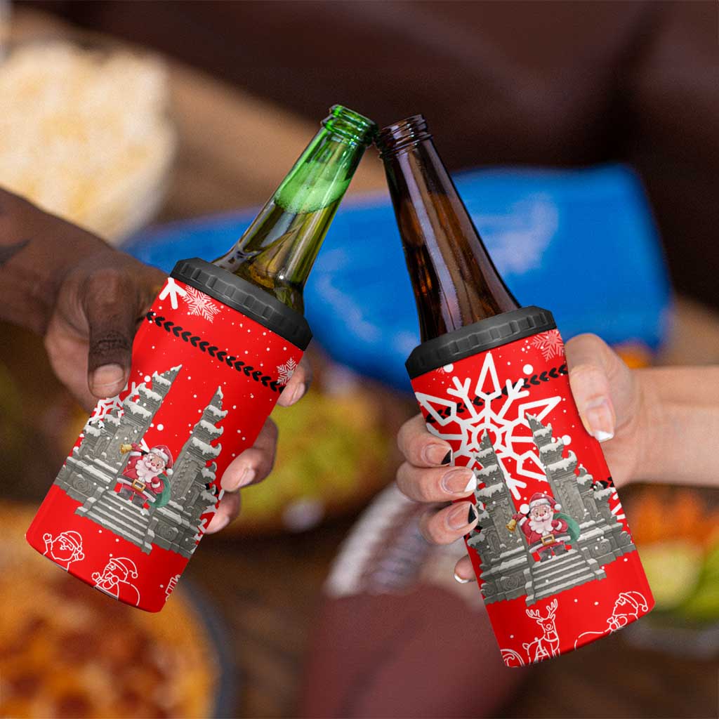 Indonesia Christmas 4 in 1 Can Cooler Tumbler with Santa Temple Snowflakes and Red Candy Cane Pattern - Wonder Print Shop