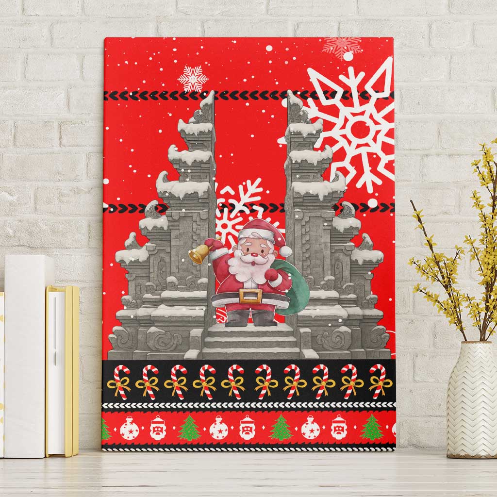 Indonesia Christmas Canvas Wall Art with Santa Temple Snowflakes and Red Candy Cane Pattern - Wonder Print Shop