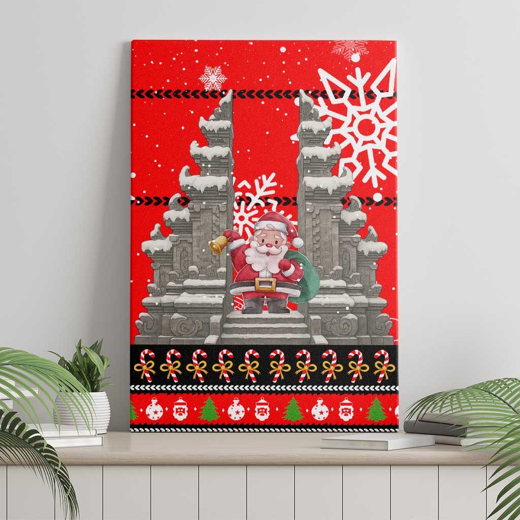 Indonesia Christmas Canvas Wall Art with Santa Temple Snowflakes and Red Candy Cane Pattern - Wonder Print Shop