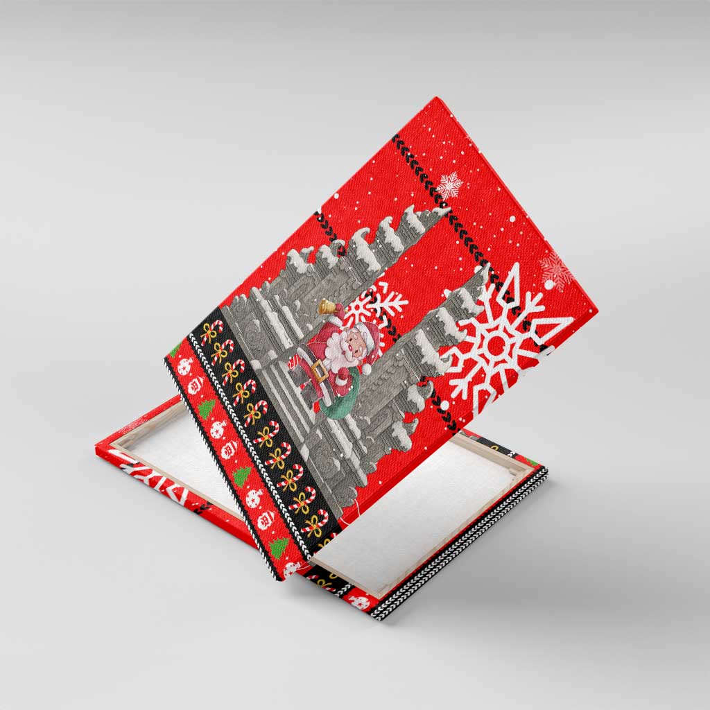 Indonesia Christmas Canvas Wall Art with Santa Temple Snowflakes and Red Candy Cane Pattern - Wonder Print Shop