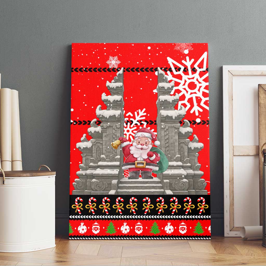 Indonesia Christmas Canvas Wall Art with Santa Temple Snowflakes and Red Candy Cane Pattern - Wonder Print Shop