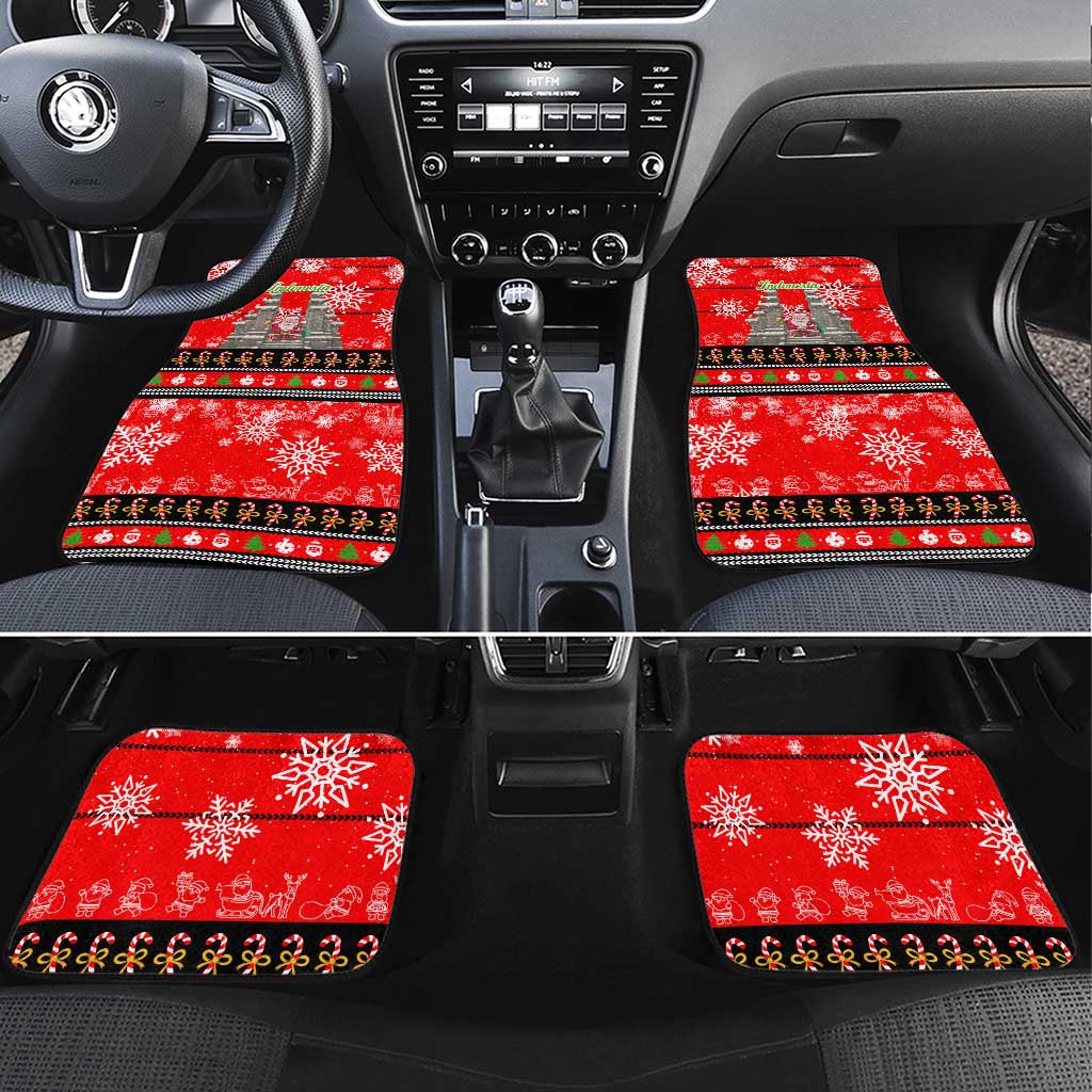 Indonesia Christmas Car Mats with Santa Temple Snowflakes and Red Candy Cane Pattern - Wonder Print Shop