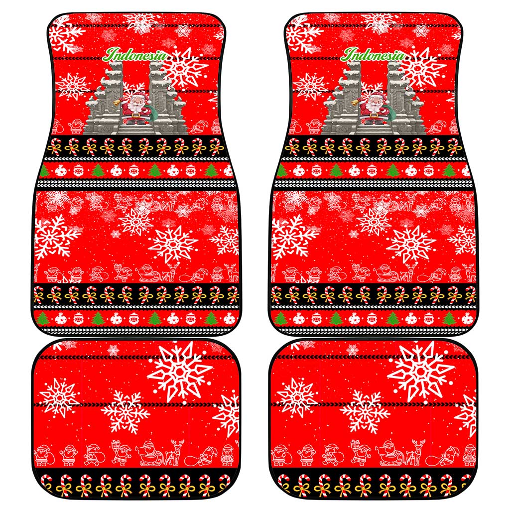 Indonesia Christmas Car Mats with Santa Temple Snowflakes and Red Candy Cane Pattern - Wonder Print Shop