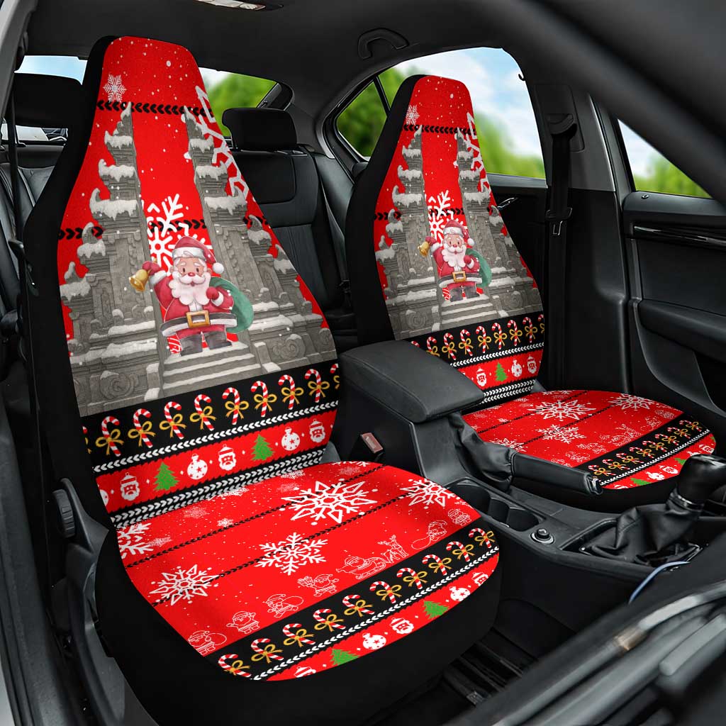 Indonesia Christmas Car Seat Cover with Santa Temple Snowflakes and Red Candy Cane Pattern - Wonder Print Shop