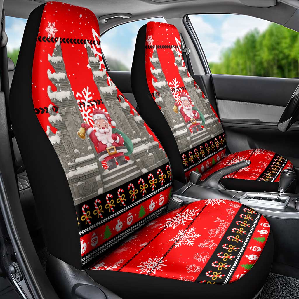 Indonesia Christmas Car Seat Cover with Santa Temple Snowflakes and Red Candy Cane Pattern - Wonder Print Shop