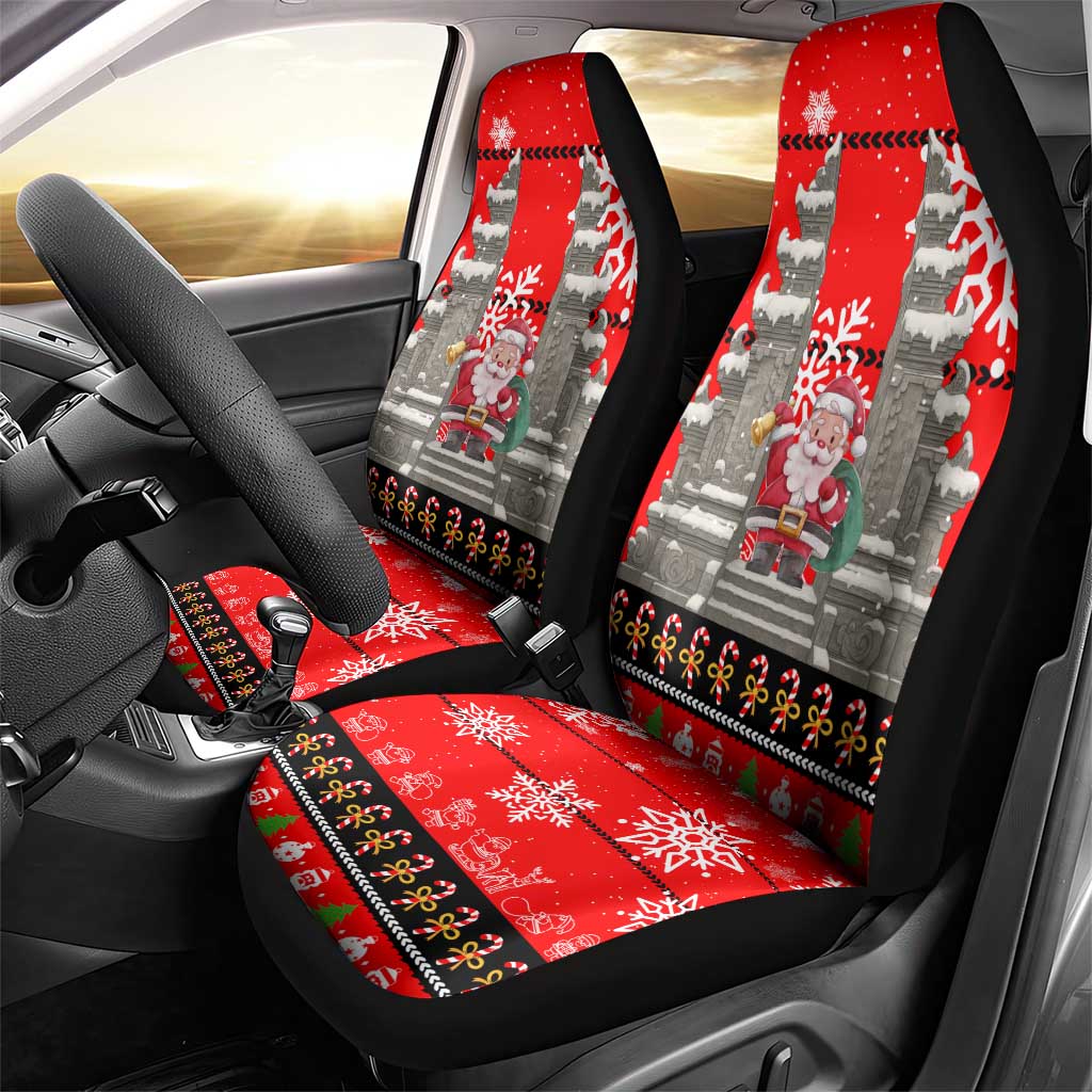 Indonesia Christmas Car Seat Cover with Santa Temple Snowflakes and Red Candy Cane Pattern - Wonder Print Shop