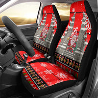 Indonesia Christmas Car Seat Cover with Santa Temple Snowflakes and Red Candy Cane Pattern - Wonder Print Shop