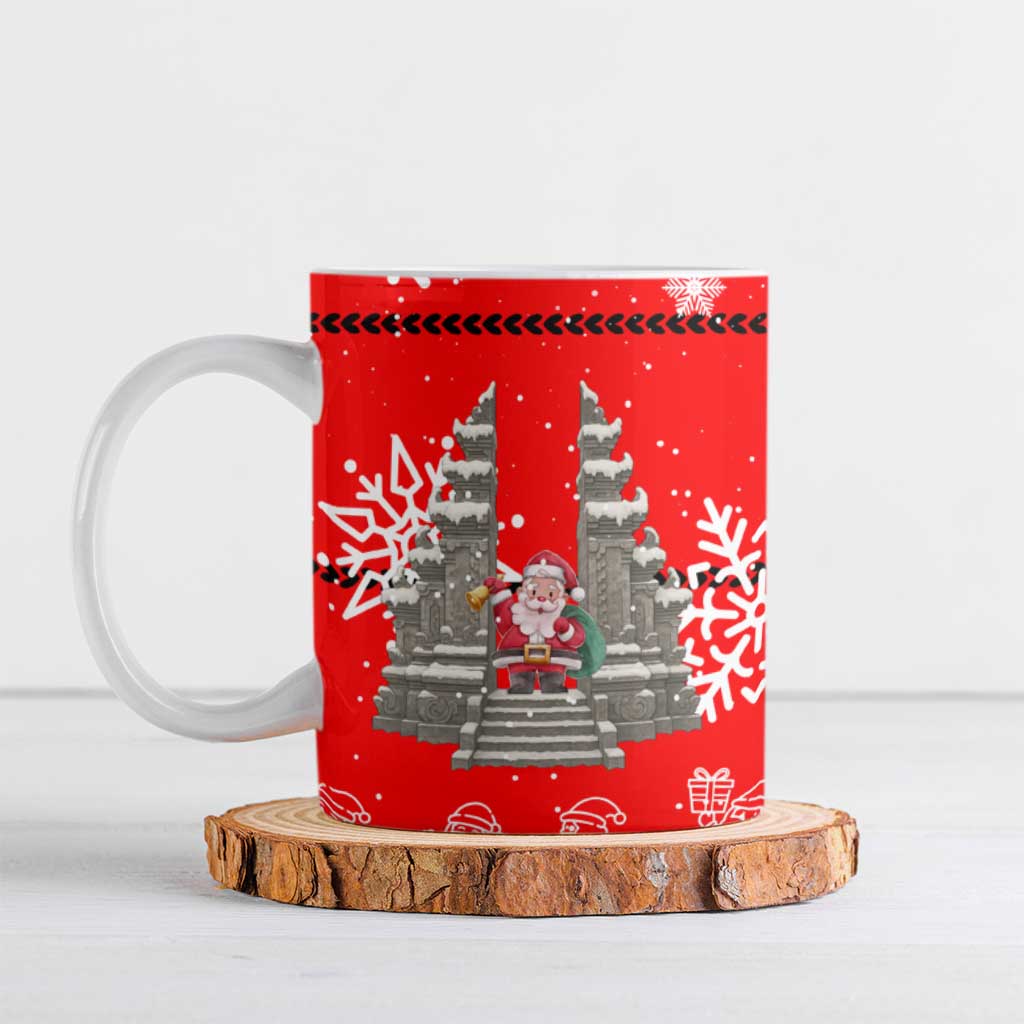 Indonesia Christmas Ceramic Mug with Santa Temple Snowflakes and Red Candy Cane Pattern - Wonder Print Shop