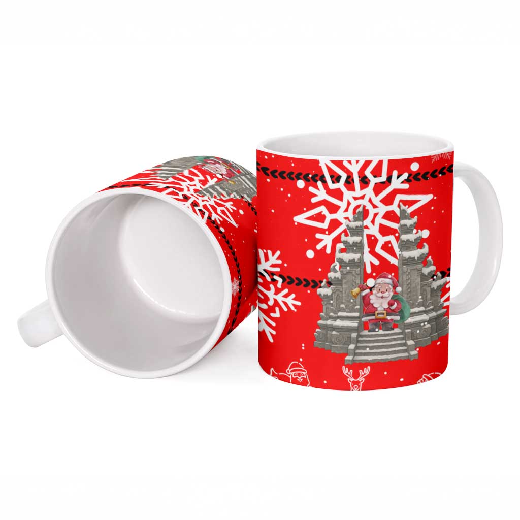 Indonesia Christmas Ceramic Mug with Santa Temple Snowflakes and Red Candy Cane Pattern - Wonder Print Shop