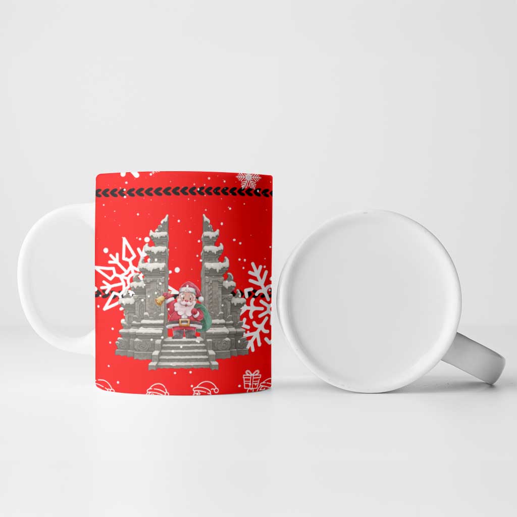 Indonesia Christmas Ceramic Mug with Santa Temple Snowflakes and Red Candy Cane Pattern - Wonder Print Shop