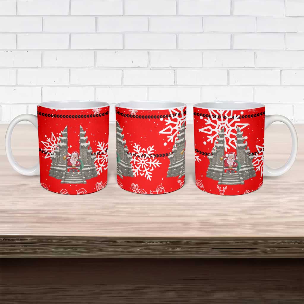 Indonesia Christmas Ceramic Mug with Santa Temple Snowflakes and Red Candy Cane Pattern - Wonder Print Shop