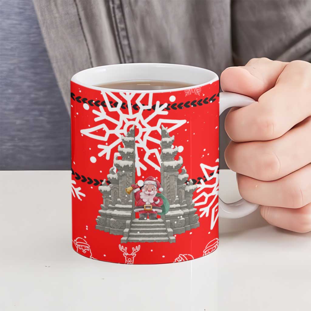 Indonesia Christmas Ceramic Mug with Santa Temple Snowflakes and Red Candy Cane Pattern - Wonder Print Shop