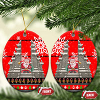 Indonesia Christmas Ceramic Ornament with Santa Temple Snowflakes and Red Candy Cane Pattern - Wonder Print Shop
