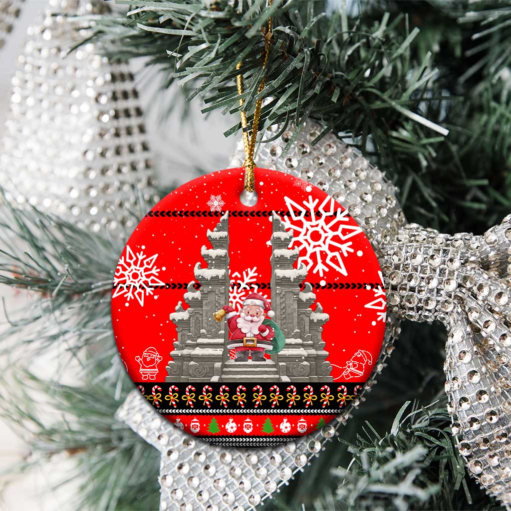 Indonesia Christmas Ceramic Ornament with Santa Temple Snowflakes and Red Candy Cane Pattern - Wonder Print Shop