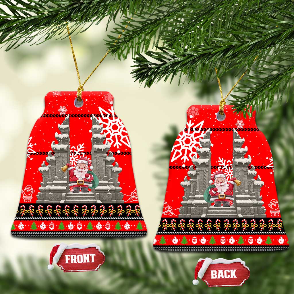 Indonesia Christmas Ceramic Ornament with Santa Temple Snowflakes and Red Candy Cane Pattern - Wonder Print Shop