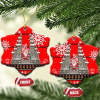 Indonesia Christmas Ceramic Ornament with Santa Temple Snowflakes and Red Candy Cane Pattern - Wonder Print Shop