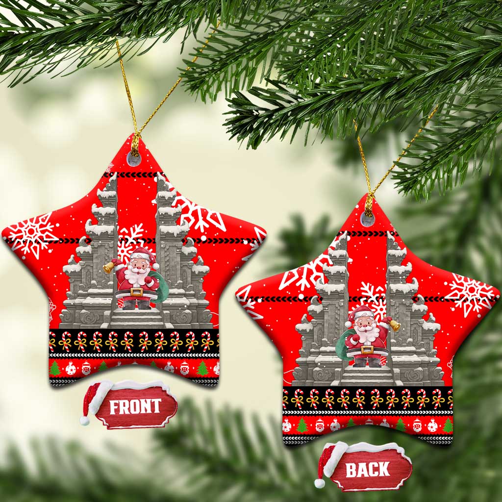 Indonesia Christmas Ceramic Ornament with Santa Temple Snowflakes and Red Candy Cane Pattern - Wonder Print Shop