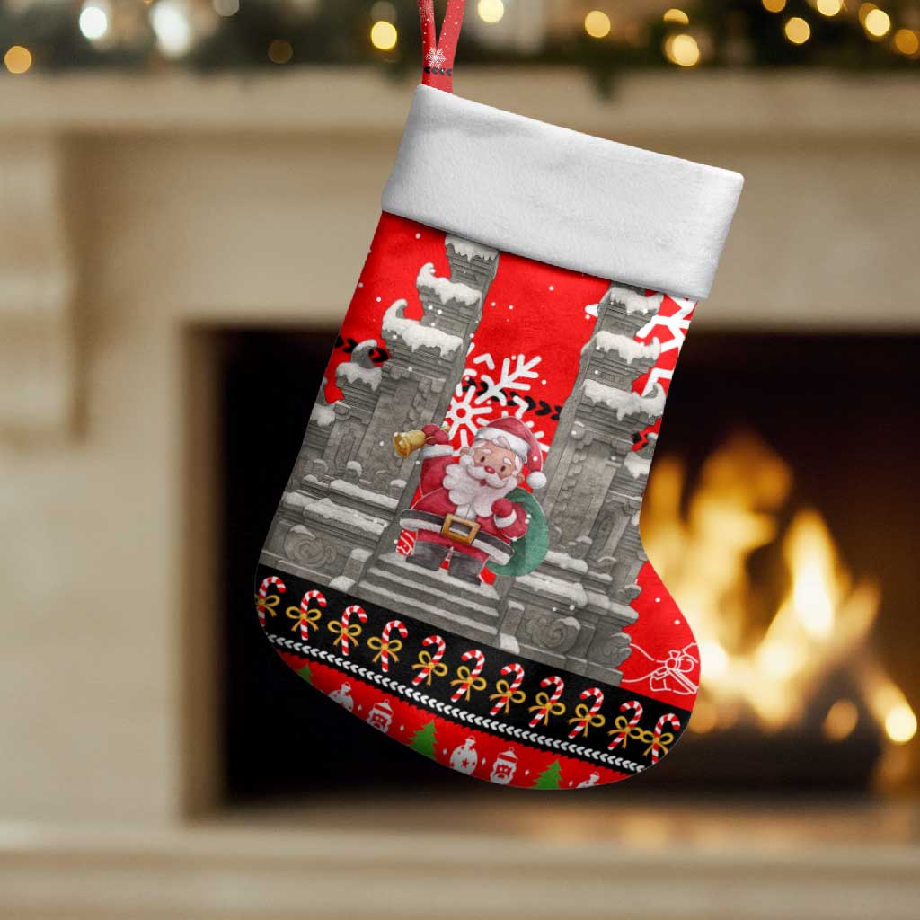 Indonesia Christmas Stocking with Santa Temple Snowflakes and Red Candy Cane Pattern - Wonder Print Shop