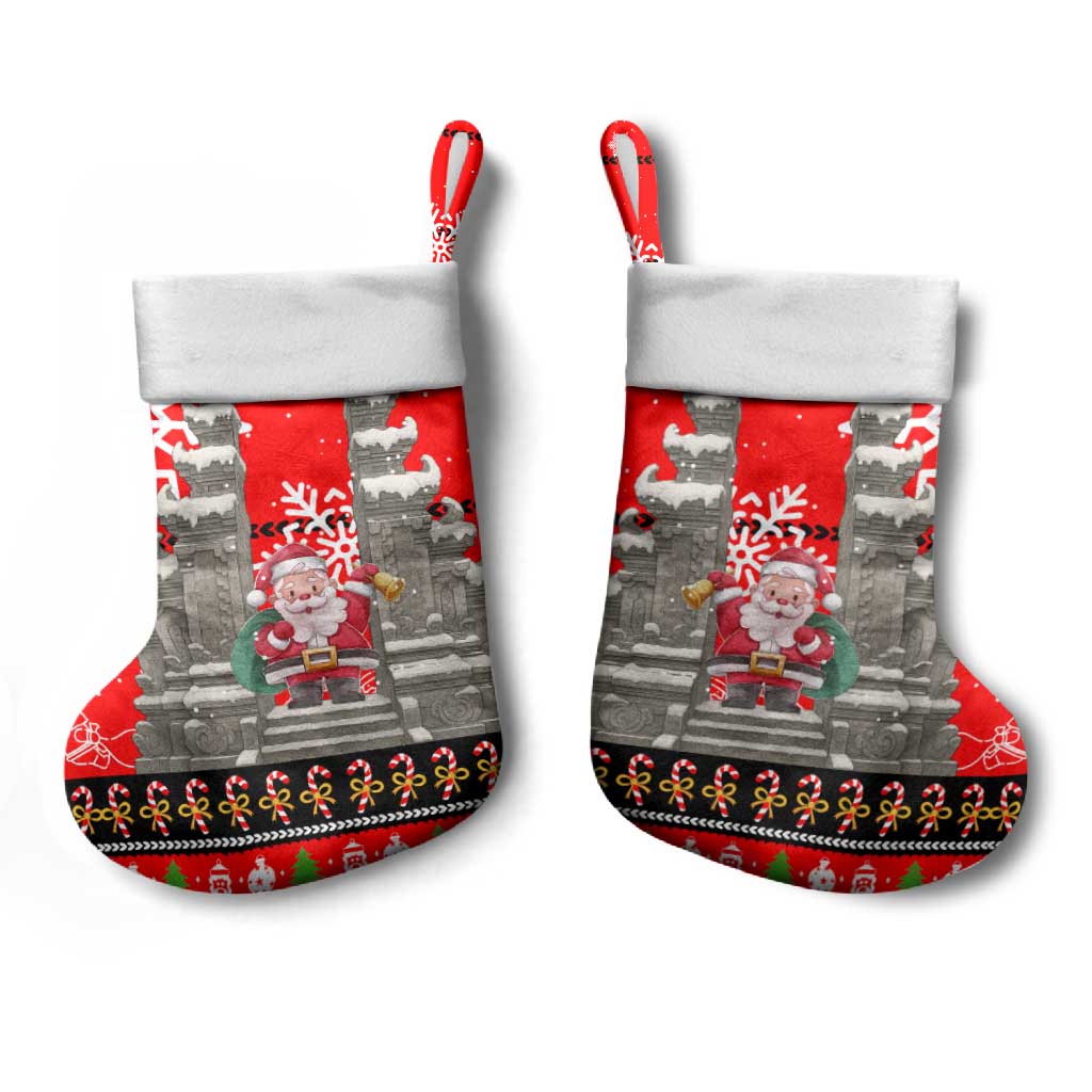 Indonesia Christmas Stocking with Santa Temple Snowflakes and Red Candy Cane Pattern - Wonder Print Shop