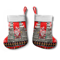 Indonesia Christmas Stocking with Santa Temple Snowflakes and Red Candy Cane Pattern - Wonder Print Shop