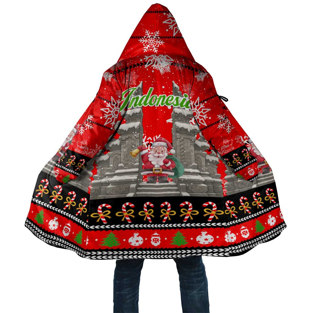 Indonesia Christmas Cloak with Santa Temple Snowflakes and Red Candy Cane Pattern - Wonder Print Shop