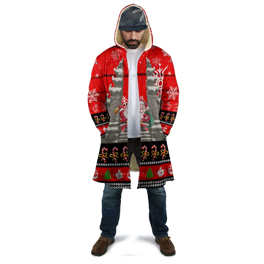 Indonesia Christmas Cloak with Santa Temple Snowflakes and Red Candy Cane Pattern - Wonder Print Shop