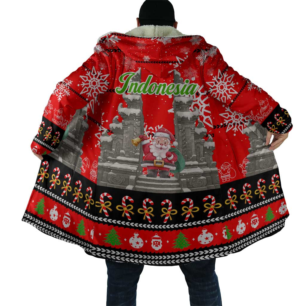 Indonesia Christmas Cloak with Santa Temple Snowflakes and Red Candy Cane Pattern - Wonder Print Shop