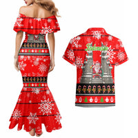 Indonesia Christmas Couples Matching Mermaid Dress and Hawaiian Shirt with Santa Temple Snowflakes and Red Candy Cane Pattern - Wonder Print Shop