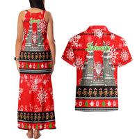 Indonesia Christmas Couples Matching Tank Maxi Dress and Hawaiian Shirt with Santa Temple Snowflakes and Red Candy Cane Pattern - Wonder Print Shop