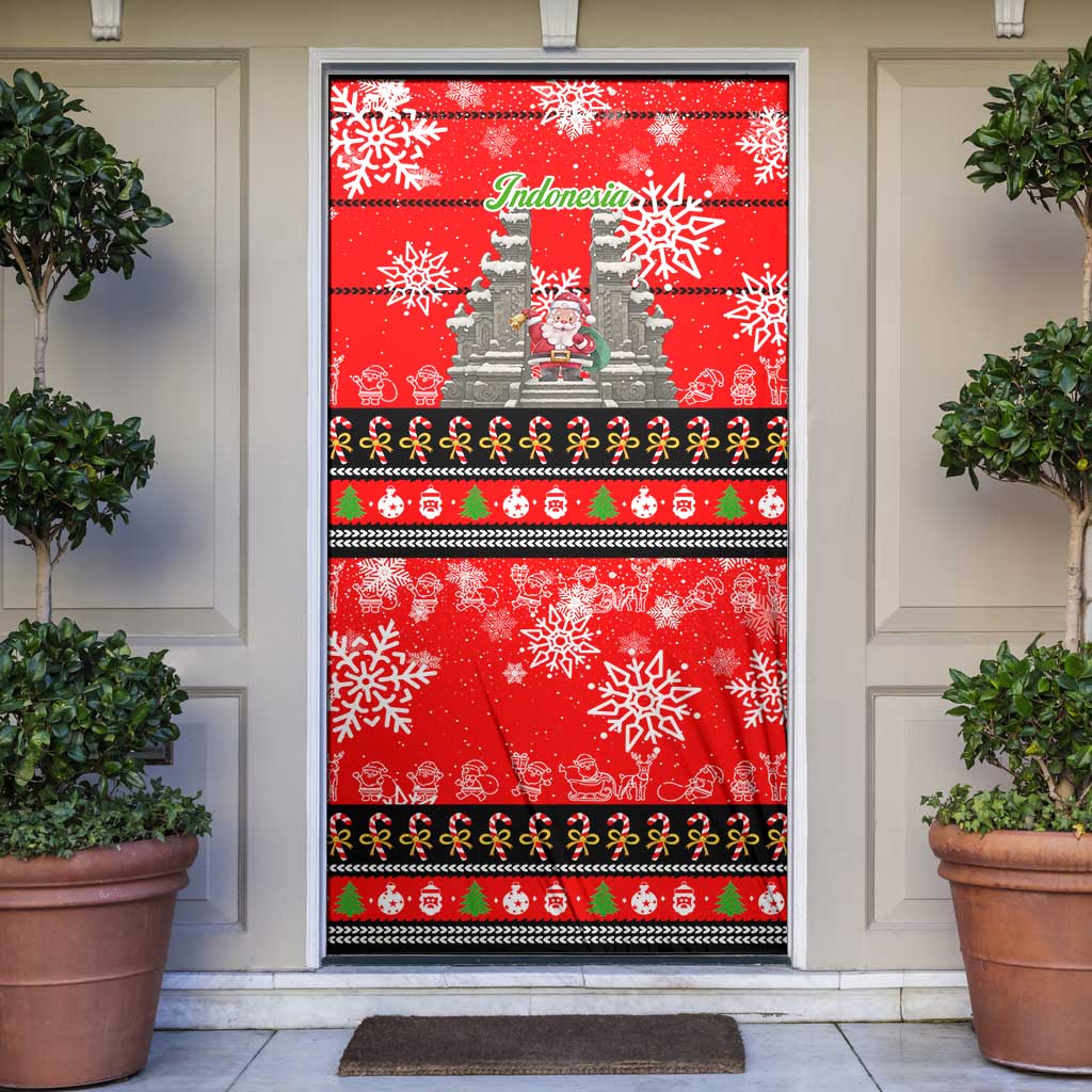 Indonesia Christmas Door Cover with Santa Temple Snowflakes and Red Candy Cane Pattern - Wonder Print Shop
