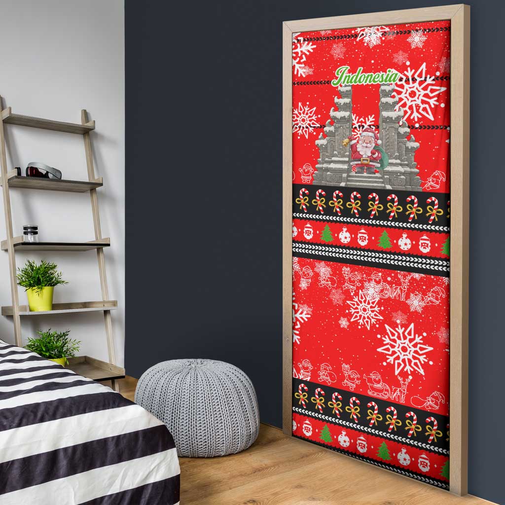 Indonesia Christmas Door Cover with Santa Temple Snowflakes and Red Candy Cane Pattern - Wonder Print Shop
