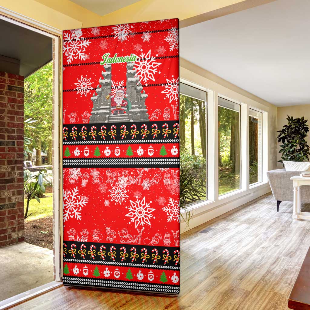 Indonesia Christmas Door Cover with Santa Temple Snowflakes and Red Candy Cane Pattern - Wonder Print Shop