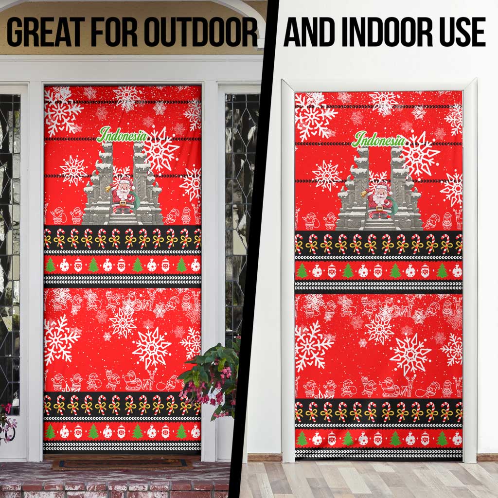Indonesia Christmas Door Cover with Santa Temple Snowflakes and Red Candy Cane Pattern - Wonder Print Shop