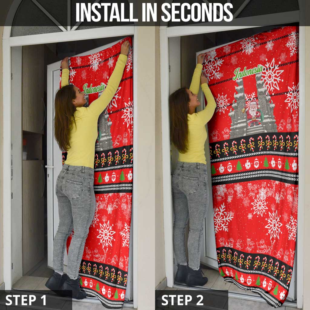 Indonesia Christmas Door Cover with Santa Temple Snowflakes and Red Candy Cane Pattern - Wonder Print Shop