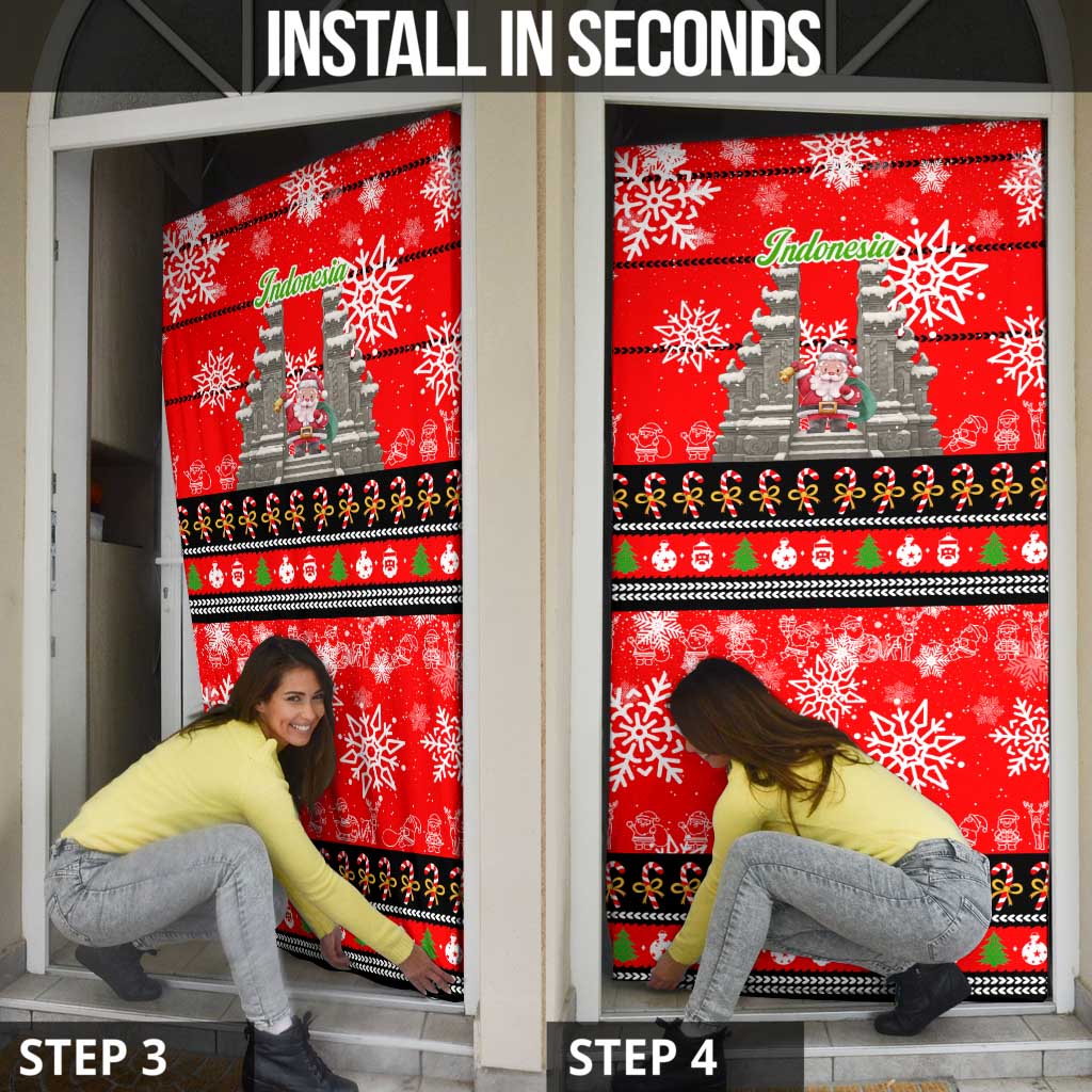 Indonesia Christmas Door Cover with Santa Temple Snowflakes and Red Candy Cane Pattern - Wonder Print Shop