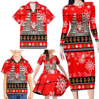 Indonesia Christmas Family Matching Long Sleeve Bodycon Dress and Hawaiian Shirt with Santa Temple Snowflakes and Red Candy Cane Pattern - Wonder Print Shop
