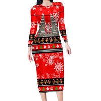 Indonesia Christmas Family Matching Long Sleeve Bodycon Dress and Hawaiian Shirt with Santa Temple Snowflakes and Red Candy Cane Pattern - Wonder Print Shop