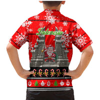 Indonesia Christmas Family Matching Mermaid Dress and Hawaiian Shirt with Santa Temple Snowflakes and Red Candy Cane Pattern - Wonder Print Shop