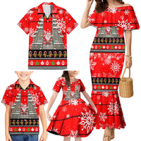 Indonesia Christmas Family Matching Mermaid Dress and Hawaiian Shirt with Santa Temple Snowflakes and Red Candy Cane Pattern - Wonder Print Shop