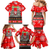 Indonesia Christmas Family Matching Mermaid Dress and Hawaiian Shirt with Santa Temple Snowflakes and Red Candy Cane Pattern - Wonder Print Shop