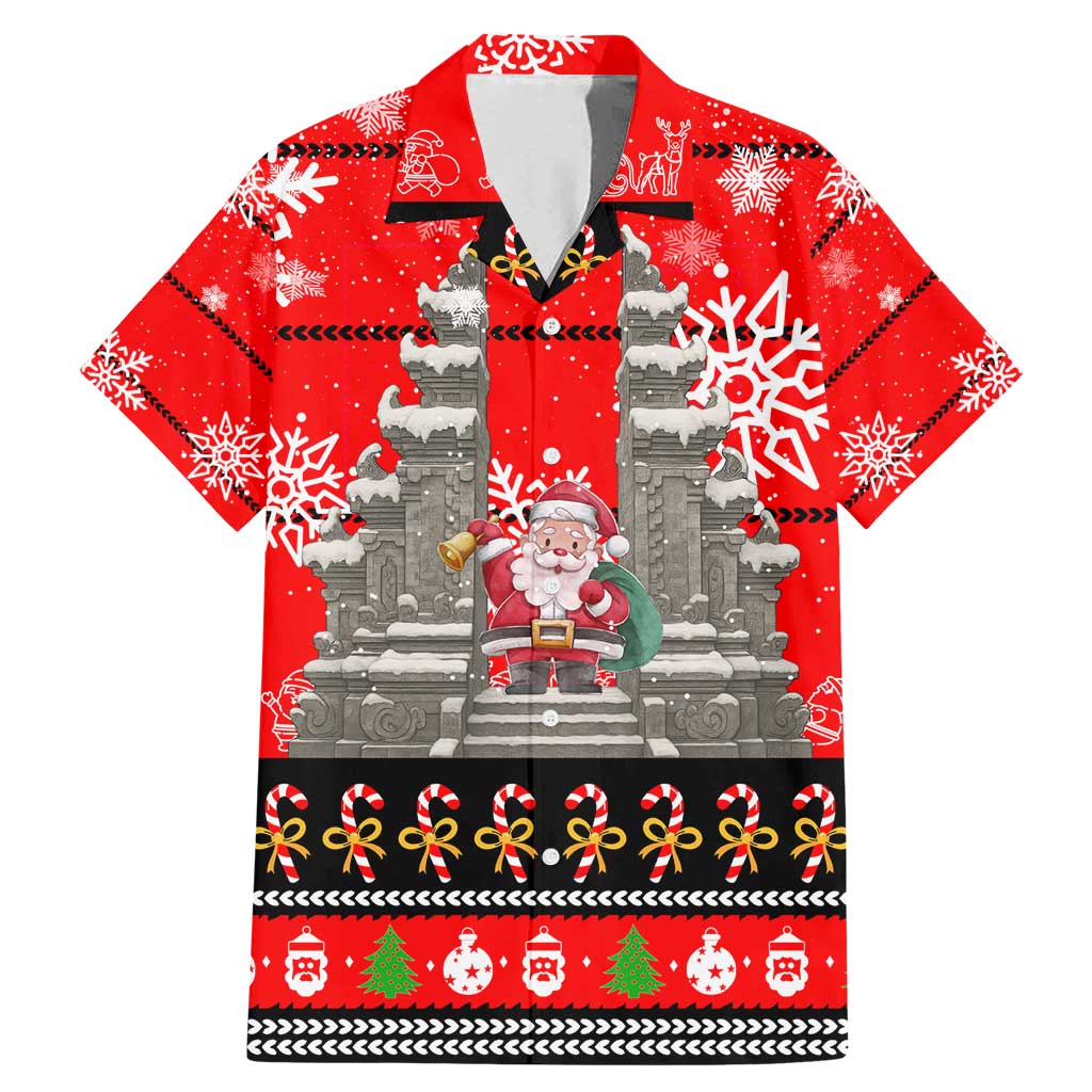 Indonesia Christmas Family Matching Mermaid Dress and Hawaiian Shirt with Santa Temple Snowflakes and Red Candy Cane Pattern - Wonder Print Shop