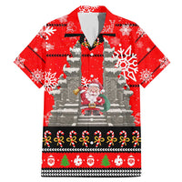 Indonesia Christmas Family Matching Mermaid Dress and Hawaiian Shirt with Santa Temple Snowflakes and Red Candy Cane Pattern - Wonder Print Shop