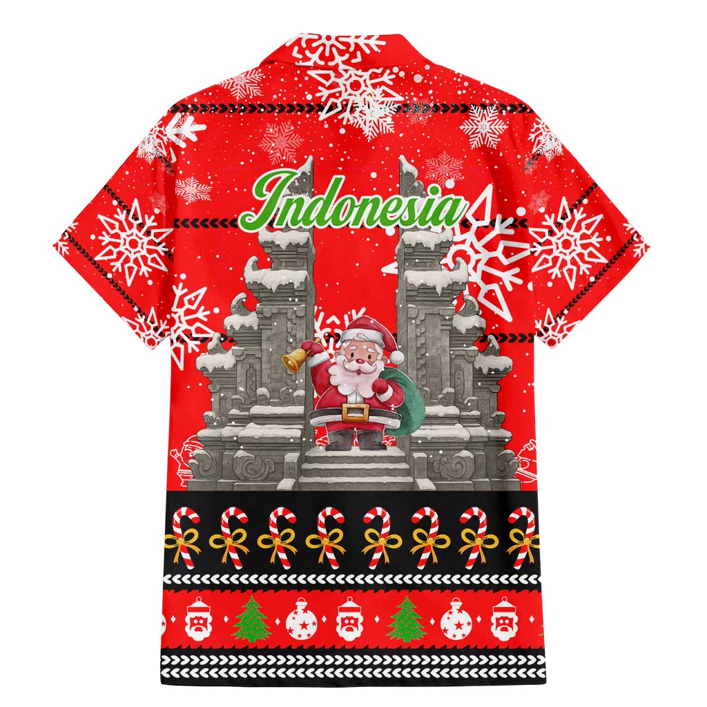 Indonesia Christmas Family Matching Mermaid Dress and Hawaiian Shirt with Santa Temple Snowflakes and Red Candy Cane Pattern - Wonder Print Shop
