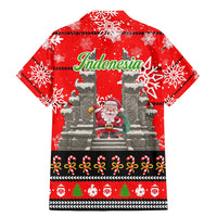 Indonesia Christmas Family Matching Mermaid Dress and Hawaiian Shirt with Santa Temple Snowflakes and Red Candy Cane Pattern - Wonder Print Shop
