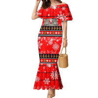 Indonesia Christmas Family Matching Mermaid Dress and Hawaiian Shirt with Santa Temple Snowflakes and Red Candy Cane Pattern - Wonder Print Shop