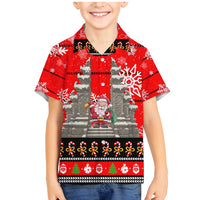 Indonesia Christmas Family Matching Mermaid Dress and Hawaiian Shirt with Santa Temple Snowflakes and Red Candy Cane Pattern - Wonder Print Shop
