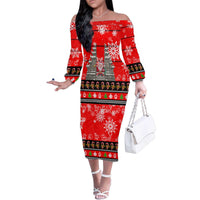 Indonesia Christmas Family Matching Off The Shoulder Long Sleeve Dress and Hawaiian Shirt with Santa Temple Snowflakes and Red Candy Cane Pattern - Wonder Print Shop