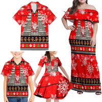 Indonesia Christmas Family Matching Off Shoulder Maxi Dress and Hawaiian Shirt with Santa Temple Snowflakes and Red Candy Cane Pattern - Wonder Print Shop