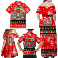 Indonesia Christmas Family Matching Off Shoulder Maxi Dress and Hawaiian Shirt with Santa Temple Snowflakes and Red Candy Cane Pattern - Wonder Print Shop