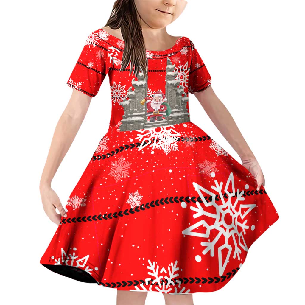 Indonesia Christmas Family Matching Off Shoulder Short Dress and Hawaiian Shirt with Santa Temple Snowflakes and Red Candy Cane Pattern - Wonder Print Shop